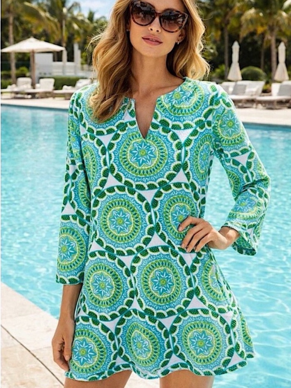 Talbots Blue & Green Printed Terrycloth Swim Cover-Up Tunic